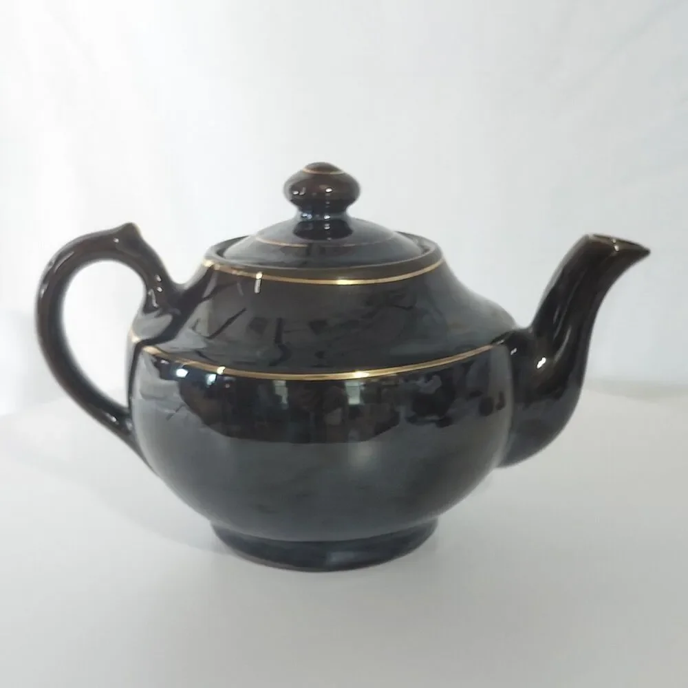 Vintage Japanese Moriage Redware Teapot Brown Betty Gold Backstamp Export 7